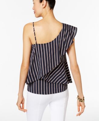 Marled One-Shoulder Tiered Blouse