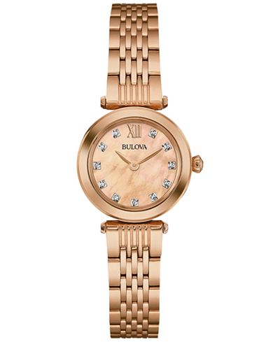 Bulova Women's Dress Diamond Accent Rose Gold-Tone Stainless Steel Bracelet Watch 24mm 97P116