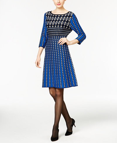 NY Collection Printed Fit & Flare Sweater Dress