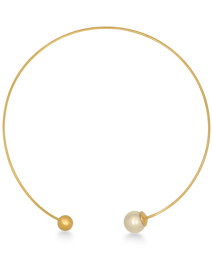 Majorica Gold-Plated Titanium Imitation Pearl and Bead Choker Necklace ...
