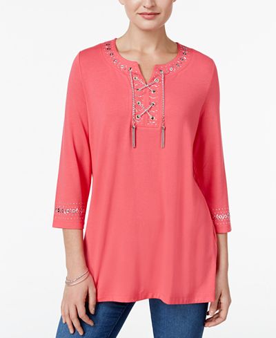 JM Collection Lace-Up Studded Tunic, Only at Macy's