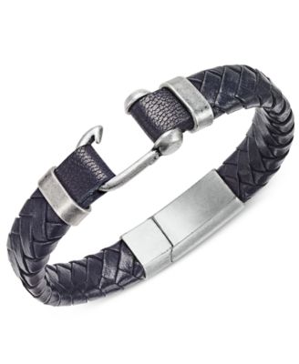 Steve Madden - Stainless Steel Leather Braided Bracelet