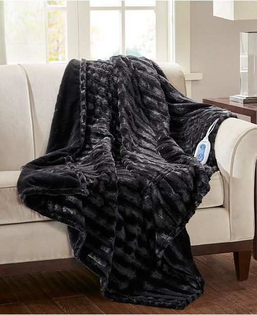 black faux fur throw blanket