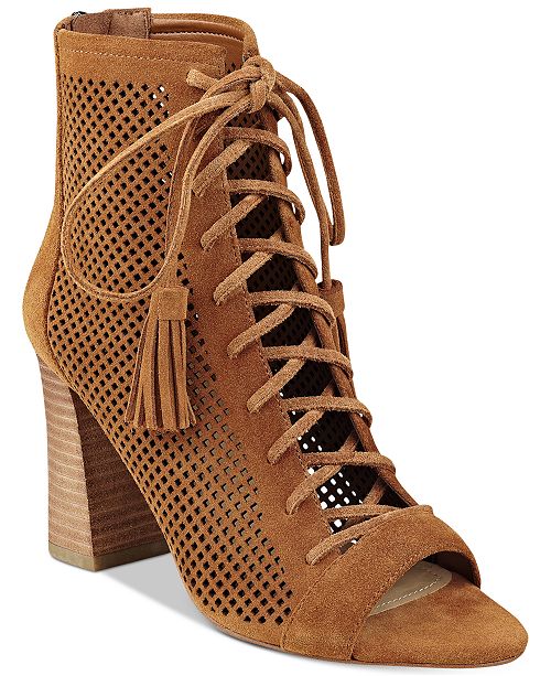Marc Fisher Shaini Perforated Lace-Up Peep-Toe Booties & Reviews ...