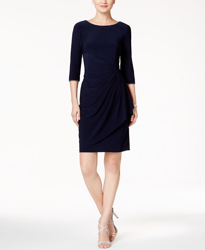 Alex Evenings Embellished Ruched Faux-Wrap Dress - Macy's