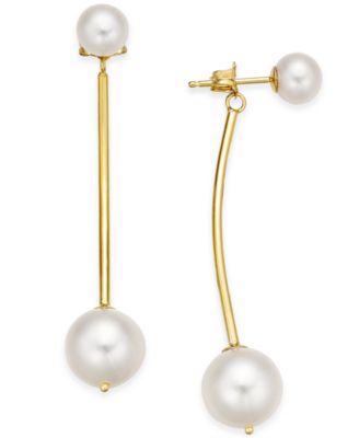 Macy's - Cultured Freshwater Pearl (5 & 7mm) Front and Back Earrings in 14k Gold
