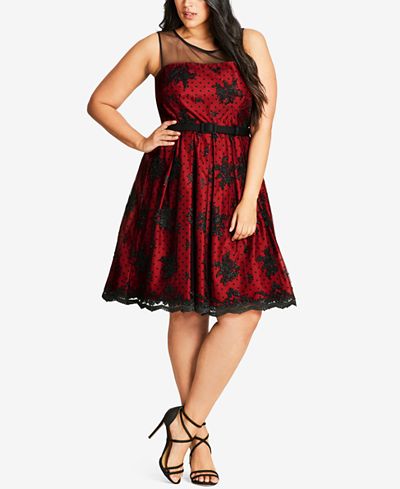 City Chic Trendy Plus Size Embroidered Illusion Dress