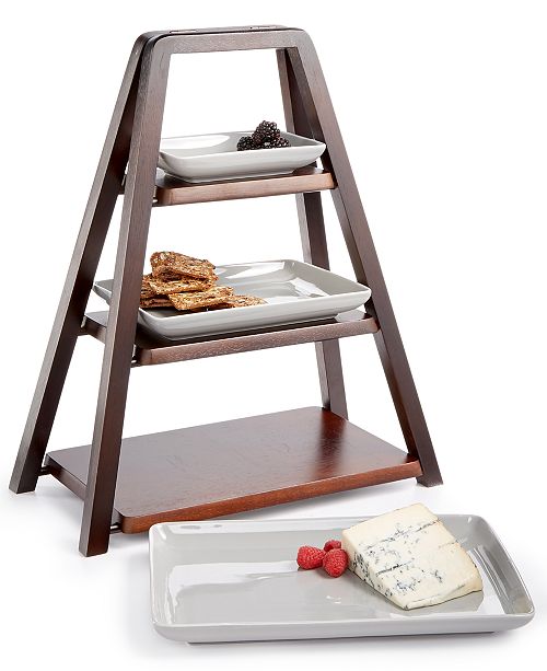 Hotel Collection Closeout 3 Tier Wood Server With Porcelain
