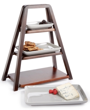Hotel Collection 3-Tier Wood Server With Porcelain Plates, Created For Macy's