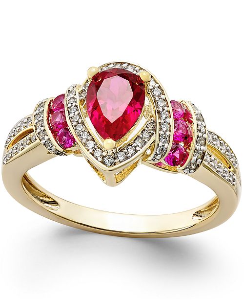 Macy&#39;s Certified Ruby (1 ct. t.w.) and Diamond (1/4 ct. t.w.) Ring in 14k Gold & Reviews - Rings ...