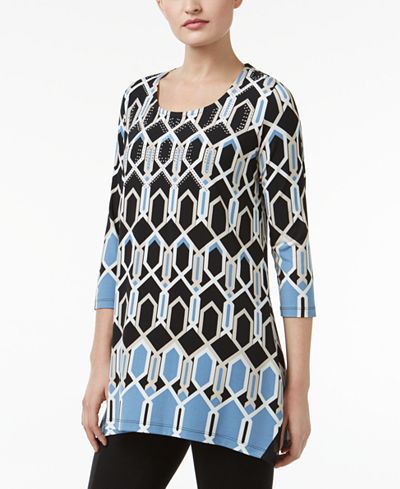 JM Collection Geo-Print Chiffon-Hem Tunic, Only at Macy's