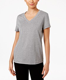 Solid Short Sleeve V-Neck Sleep T-Shirt 