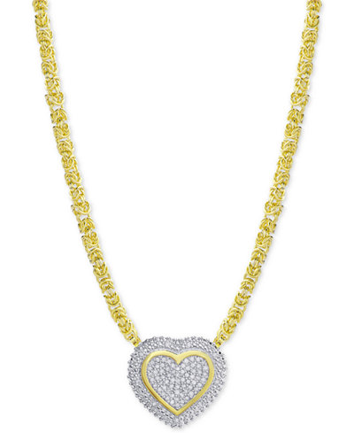 Diamond Heart Byzantine Pendant Necklace (1/2 ct. t.w.) in 18k Gold-Plated Sterling Silver