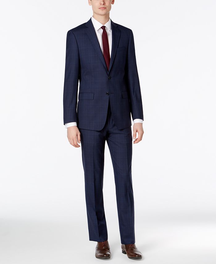 Calvin Klein X-Fit Men's Dark Blue Plaid Slim Fit Suit & Reviews - Suits &  Tuxedos - Men - Macy's