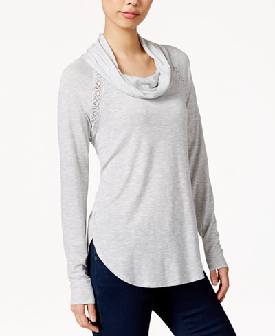 Maison Jules Cowl-Neck Crocheted-Trim Top, Only at Macy's