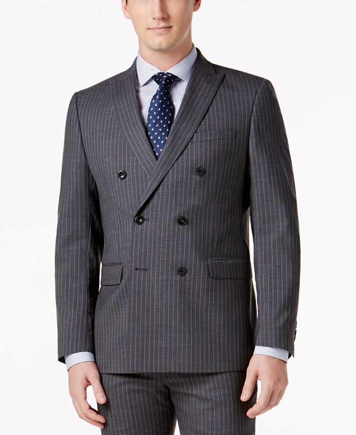 Michael Kors Men's ClassicFit DoubleBreasted Gray/Blue Pinstripe Suit