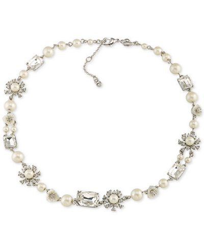 Carolee Silver-Tone Crystal and Imitation Pearl Collar Necklace