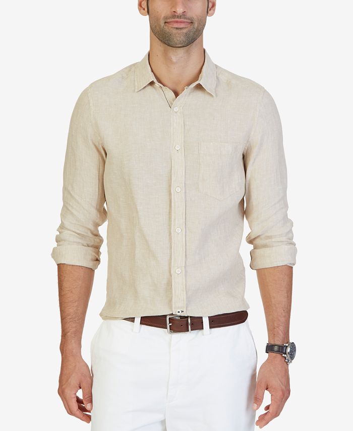 Nautica Men's Classic-Fit Solid Linen Short-Sleeve Shirt - Macy's