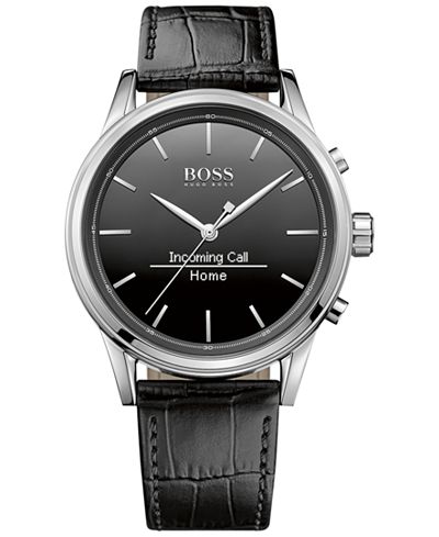 BOSS Hugo Boss Men's Smart Classic Black Leather Strap Smart Watch 44mm 1513450
