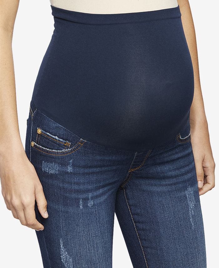 Luxe Essentials Denim Maternity Dark-Wash Distressed Skinny Jeans - Macy's