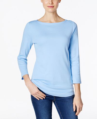 Charter Club Boat-Neck Button-Shoulder Top, Only at Macy's