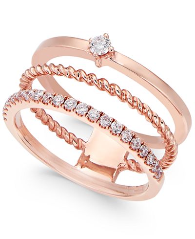 stackable gold row ring rose rings main 14k ct diamond three macy