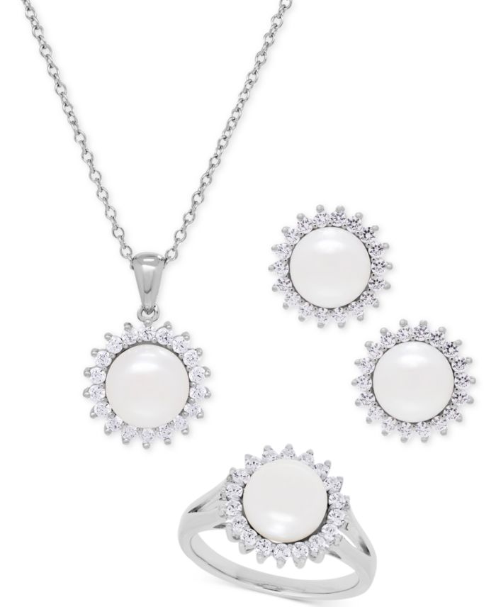 Cultured Freshwater Pearl (8mm) and Cubic Cubic Zirconia Jewelry Set in