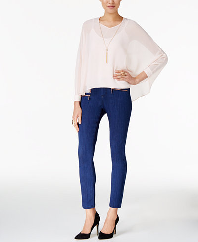 Thalia Sodi Necklace Top & Zip-Pocket Skinny Jeans , Only at Macy's