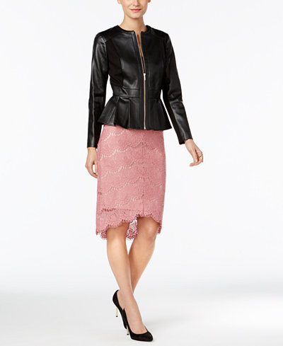 Thalia Sodi Faux-Leather Peplum Jacket & Scallop-Hem Skirt, Only at Macy's