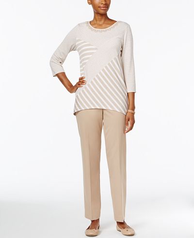 Alfred Dunner Striped Top & Pull-On Pants