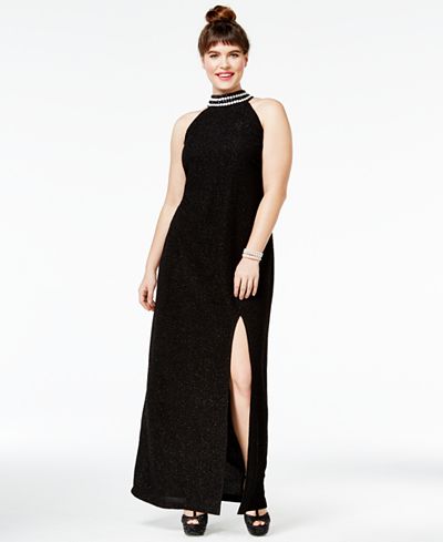 Teeze Me Juniors' Plus Size Mock-Neck Bodycon Gown