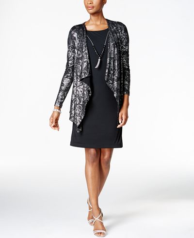 Jessica Howard Metallic Lace Layered-Look Dress