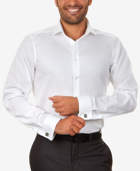 Мужские платья Calvin Klein Steel Calvin Klein Men's Slim-Fit Non-Iron Herringbone French Cuff Dress Shirt