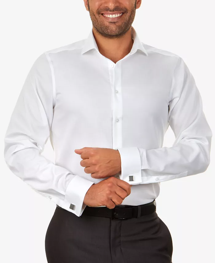 Calvin Klein Men's Slim-Fit Non-Iron Herringbone French Cuff Dress Shirt