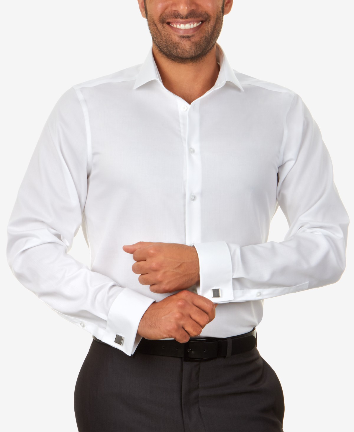 Мужские платья Calvin Klein Steel Calvin Klein Men's Slim-Fit Non-Iron Herringbone French Cuff Dress Shirt — фото 1