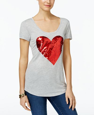 INC International Concepts Reversible Sequined Heart Graphic T-Shirt, Only at Macy's