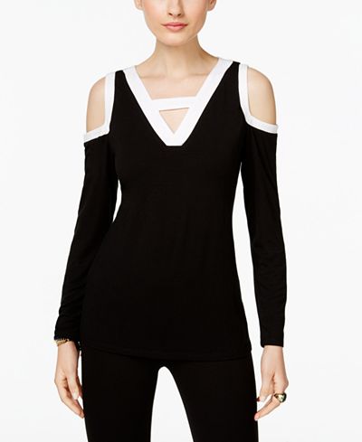 INC International Concepts Colorblocked Cold-Shoulder Top, Only at Macy's