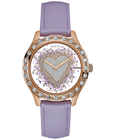 GUESS Women's Purple Leather Strap Watch 38mm U0909L3 - Watches ...