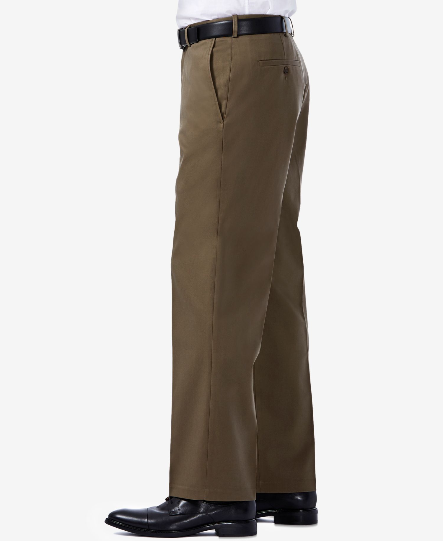 Men's Premium No Iron Khaki Classic Fit Flat Front Hidden Expandable Waist Pant