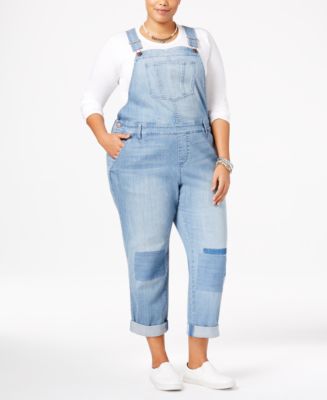 American Rag Trendy Plus Size Malfa Wash Patched Overalls, Created for ...