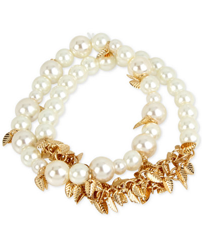 M. Haskell for INC International Concepts 2-Pc. Set Imitation Pearl and Shaky Leaf Stretch Bracelets, Only at Macy's