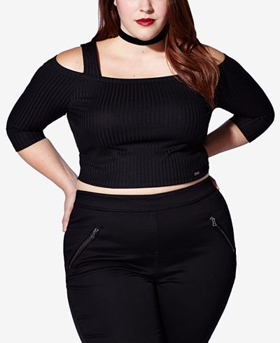 mblm by Tess Holliday Trendy Plus Size Cold-Shoulder Crop Top
