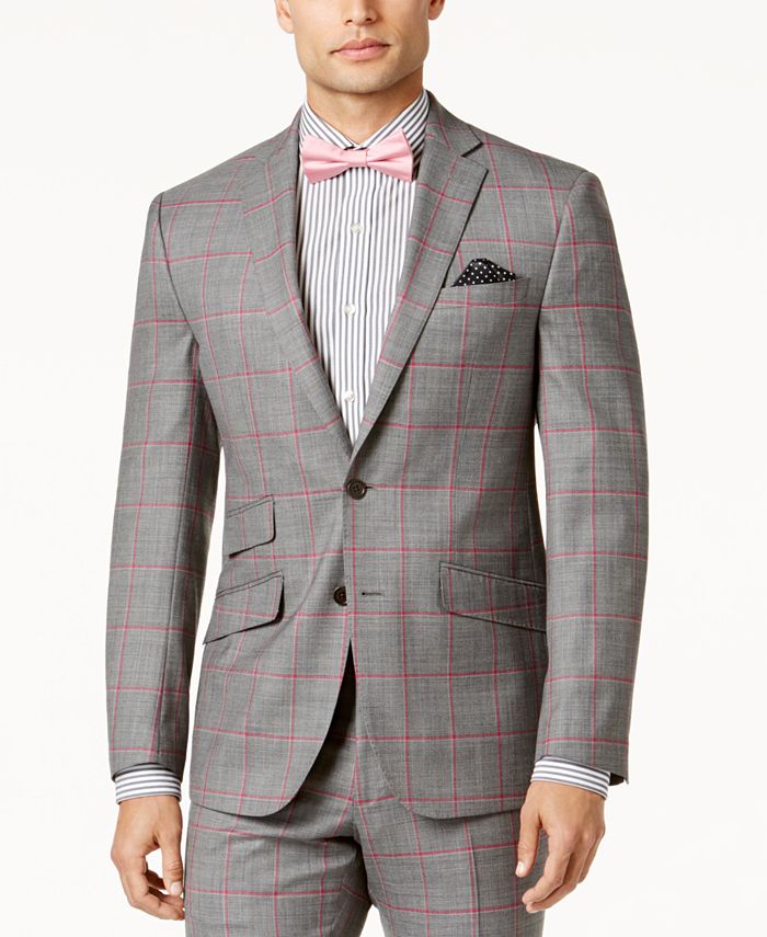 Tallia Men's Slim-Fit Gray and Pink Windowpane Suit - Macy's