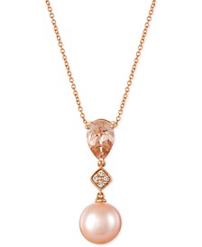 Peach Morganite™ (9/10 ct. t.w.), Pink Cultured Freshwater Pearl (10mm) and Diamond Accent Pendant Necklace in 14k Rose Gold