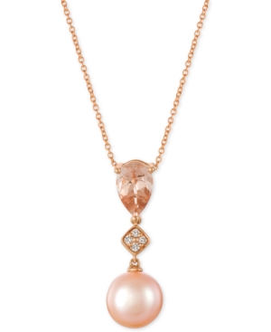 image of Le Vian Peach Morganite (9/10 ct. t.w.), Pink Cultured Freshwater Pearl (10mm) and Diamond Accent Pendant Necklace in 14k Rose Gold