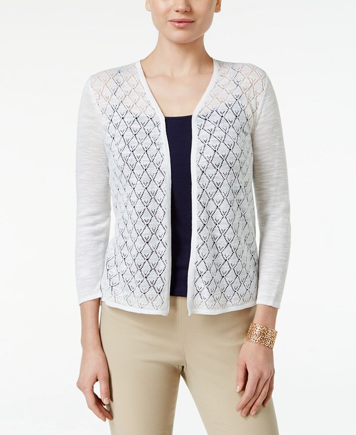 Charter Club Petite Diamond-Stitch Open-Front Cardigan, Created for ...