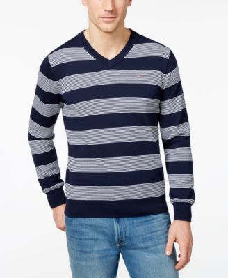 tommy hilfiger striped v neck sweater