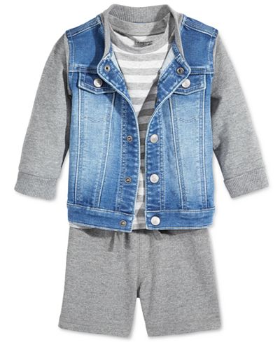 First Impressions Denim Jacket, Graphic-Print T-Shirt & Pull-On Shorts, Baby Boys (0-24 months), Only at Macy's