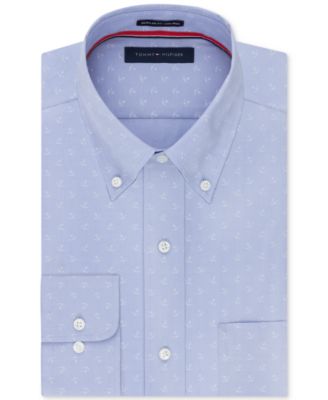 Tommy Hilfiger - Men's Classic/Regular Fit Non-Iron Blue Anchor Print Dress Shirt