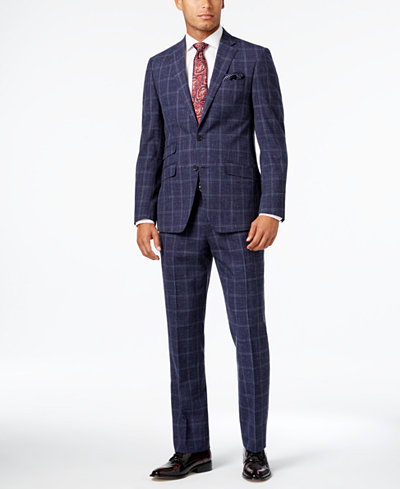 Tallia Men's Slim-Fit Navy Windowpane Suit - Suits & Suit Separates ...